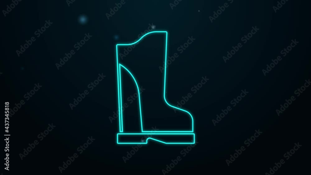 Glowing neon line Waterproof rubber boot icon isolated on black background. Gumboots for rainy weather, fishing, gardening. 4K Video motion graphic animation Glowing neon line Waterproof rubber boot icon isolated on black background. Gumboots for rainy weather, fishing, gardening. 4K Video motion graphic animation