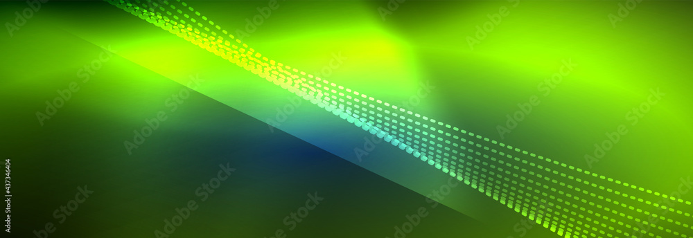 Fototapeta premium Neon shiny color background with light glowing wave line particles. Wallpaper background, design templates for business or technology presentations, internet posters or web brochure covers