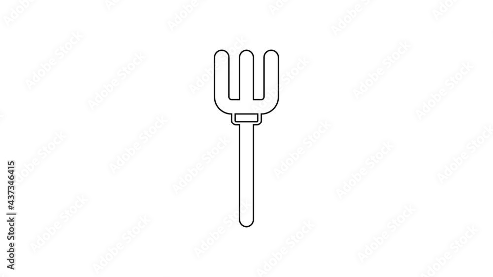 Black line Garden pitchfork icon isolated on white background. Garden fork sign. Tool for horticulture, agriculture, farming. 4K Video motion graphic animation Black line Garden pitchfork icon isolated on white background. Garden fork sign. Tool for horticulture, agriculture, farming. 4K Video motion graphic animation