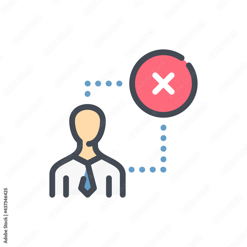 Cancel connection color line icon. Person with connection to circle with x cross vector outline colorful sign. Cancel connection color line icon. Person with connection to circle with x cross vector outline colorful sign.