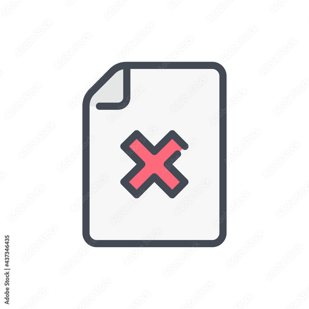 Cancel document color line icon. Wrong doc and delete file vector outline colorful sign. Cancel document color line icon. Wrong doc and delete file vector outline colorful sign.