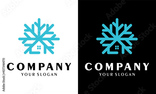 Snowflake house logo design Freeze-resistant icon vector design illustration template premium quality
