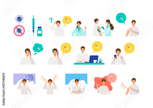 Concept for coronavirus vaccination. Doctor makes an injection of flu vaccine to man.