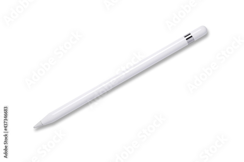 Fototapet white tablet stylus new model isolated on white background