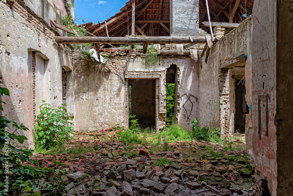 Gunaros, Serbia - May 28, 2021: The abandoned summer house 