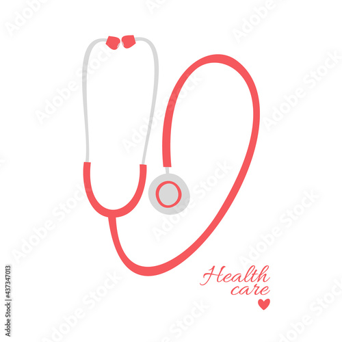 medical stethoscope, red phonendoscope.  a medical instrument for listening to breathing in the lungs, for auscultation of the abdominal and chest cavity.  vector illustration.