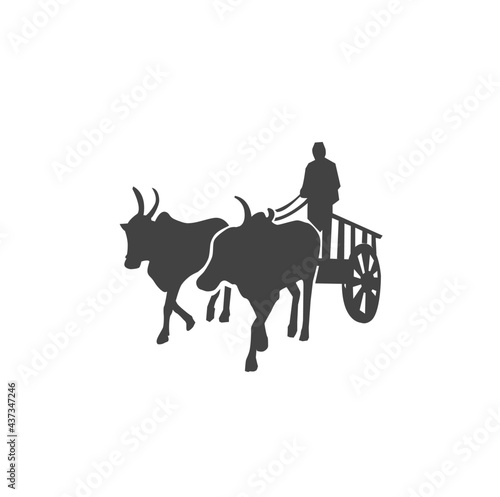Bullock cart (Bail Gadi) with the standing driver. Bail Gadi vector.
