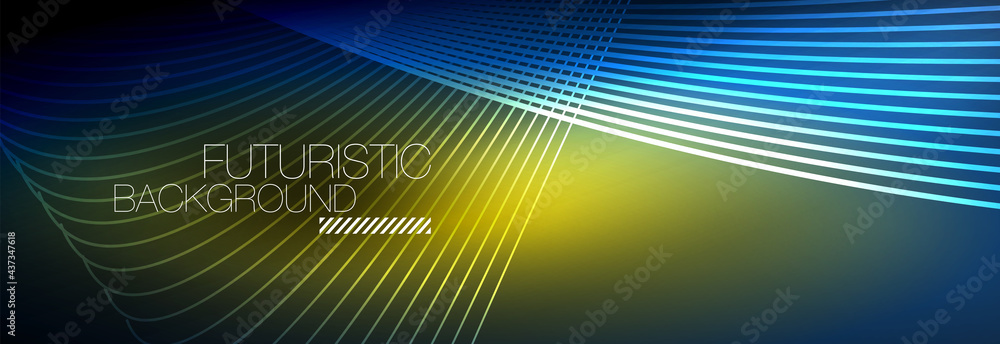 Abstract neon glowing light in the dark with waves. Shiny magic energy and motion concept, vector abstract wallpaper background Abstract neon glowing light in the dark with waves. Shiny magic energy and motion concept, vector abstract wallpaper background