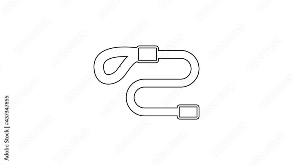 Black line Retractable cord leash with carabiner icon isolated on white background. Pet dog lead. Animal accessory for outdoors walk. 4K Video motion graphic animation Black line Retractable cord leash with carabiner icon isolated on white background. Pet dog lead. Animal accessory for outdoors walk. 4K Video motion graphic animation
