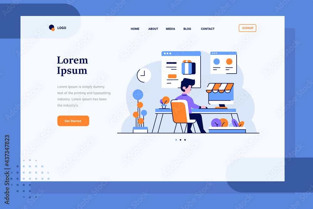 Landing Page ecommerce a man choose goods and buy stuff in marketplace transaction online shopping flat and outline design style Landing Page ecommerce a man choose goods and buy stuff in marketplace transaction online shopping flat and outline design style