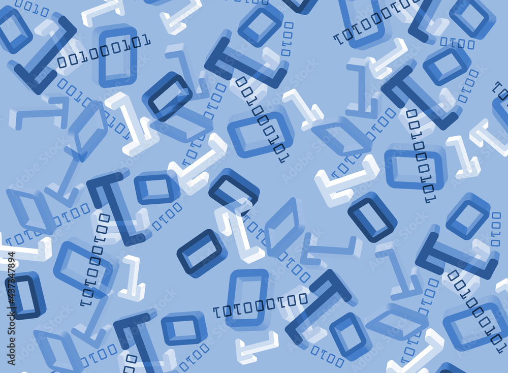 Binary code  blue background.
Illustration of 3d digits.Computer technology backdrop.