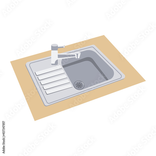Single Bowl Stainless Steel Kitchen Sink With Tap.