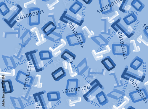Binary code blue background. Illustration of 3d digits.Computer technology backdrop.