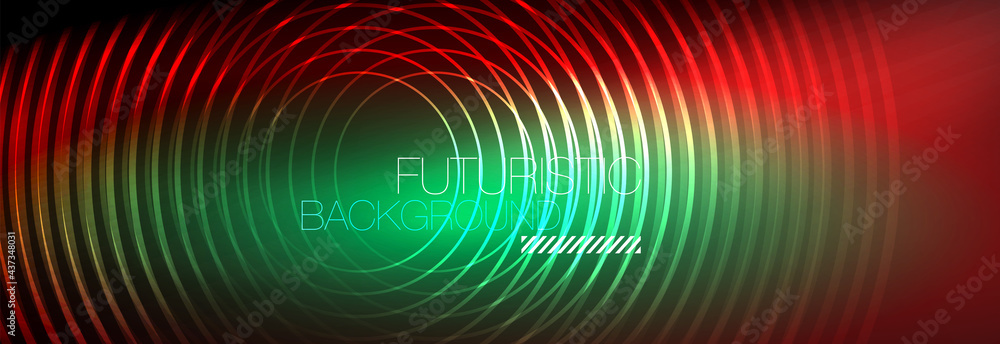 Dark abstract background with glowing neon circles. Trendy layout template for business or technology presentation, internet poster or web brochure cover, wallpaper Dark abstract background with glowing neon circles. Trendy layout template for business or technology presentation, internet poster or web brochure cover, wallpaper