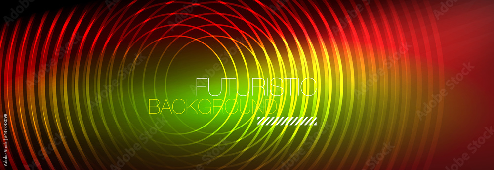 Dark abstract background with glowing neon circles. Trendy layout template for business or technology presentation, internet poster or web brochure cover, wallpaper Dark abstract background with glowing neon circles. Trendy layout template for business or technology presentation, internet poster or web brochure cover, wallpaper