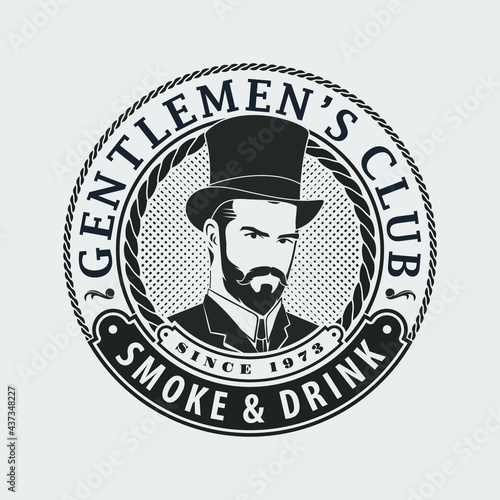 Gentleman Club Label Design template. Vintage style vector illustration