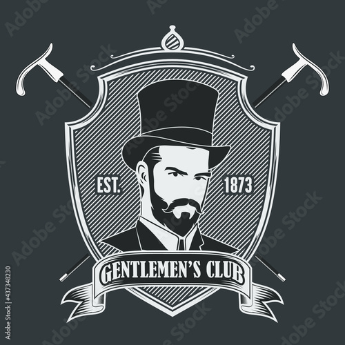 Gentleman Club Label Design template. Vintage style vector illustration