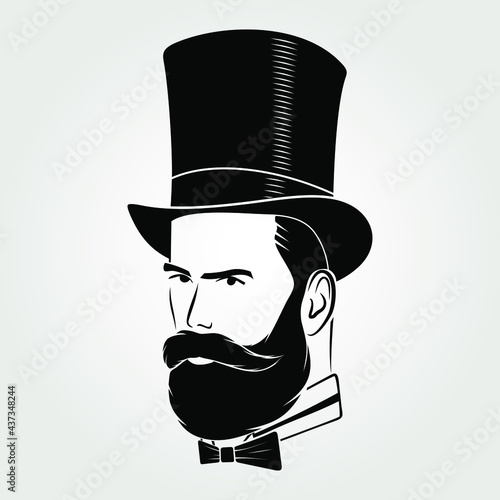 Gentleman with beard and mustache in a top hat	