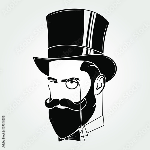 Gentleman with beard and mustache in a top hat	