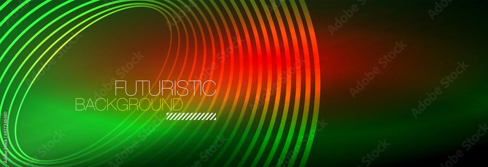Dark abstract background with glowing neon circles. Trendy layout template for business or technology presentation, internet poster or web brochure cover, wallpaper Dark abstract background with glowing neon circles. Trendy layout template for business or technology presentation, internet poster or web brochure cover, wallpaper