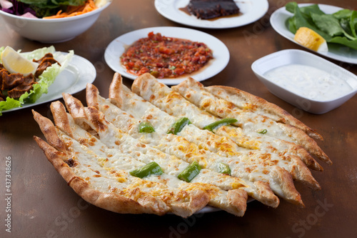 turkish pide and lahmacun with appetizer