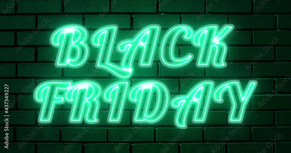 Black Friday neon sign banner on brick wall background for promo video. Concept of sale and clearance. Looped 4K Video motion graphic animation Black Friday neon sign banner on brick wall background for promo video. Concept of sale and clearance. Looped 4K Video motion graphic animation