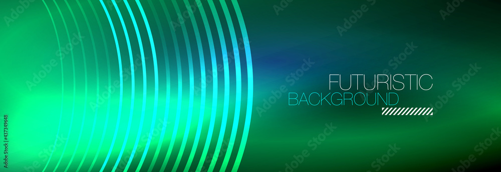 Dark abstract background with glowing neon circles. Trendy layout template for business or technology presentation, internet poster or web brochure cover, wallpaper Dark abstract background with glowing neon circles. Trendy layout template for business or technology presentation, internet poster or web brochure cover, wallpaper