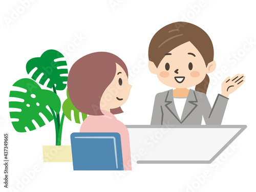 対面で相談する女性のイラストレーション