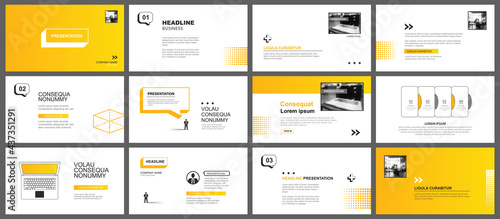 Presentation and slide layout template. Yellow geometric modern design background. Use for business annual report, flyer, marketing, leaflet, advertising, brochure, modern style.