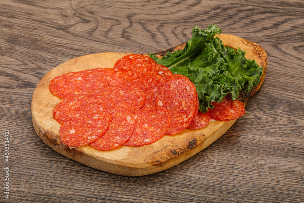 Italian spycy pepperoni sausage slices Italian spycy pepperoni sausage slices