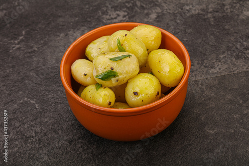 Young boiled potato in the bowl