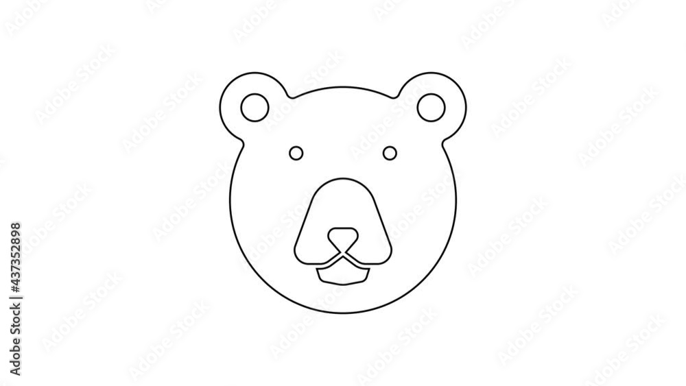 Black line Bear head icon isolated on white background. 4K Video motion graphic animation Black line Bear head icon isolated on white background. 4K Video motion graphic animation