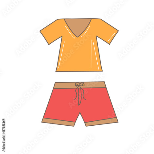 Hand drawn t-shirt and shorts isolated. Vector illustration in doodle style. Unisex summer clothes