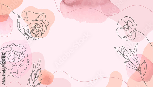 Abstract watercolor art background vector. Botanical line art wallpaper. Wall decoration, postcard or brochure cover design, banner beauty