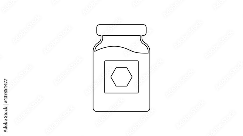 Black line Jar of honey icon isolated on white background. Food bank. Sweet natural food symbol. 4K Video motion graphic animation Black line Jar of honey icon isolated on white background. Food bank. Sweet natural food symbol. 4K Video motion graphic animation