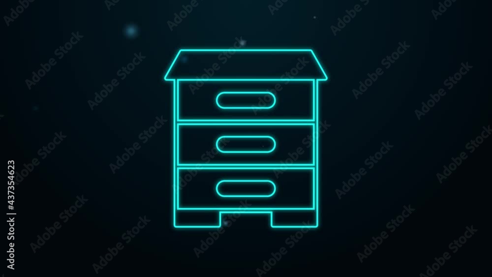 Glowing neon line Hive for bees icon isolated on black background. Beehive symbol. Apiary and beekeeping. Sweet natural food. 4K Video motion graphic animation Glowing neon line Hive for bees icon isolated on black background. Beehive symbol. Apiary and beekeeping. Sweet natural food. 4K Video motion graphic animation