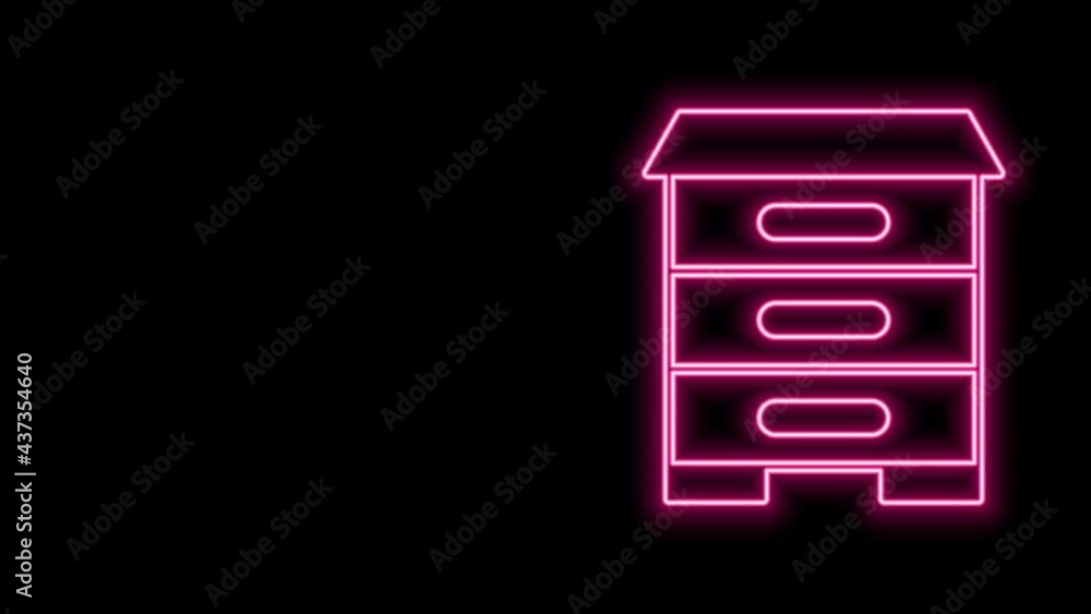 Glowing neon line Hive for bees icon isolated on black background. Beehive symbol. Apiary and beekeeping. Sweet natural food. 4K Video motion graphic animation Glowing neon line Hive for bees icon isolated on black background. Beehive symbol. Apiary and beekeeping. Sweet natural food. 4K Video motion graphic animation