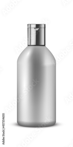 Beauty container jar with cap for shower gel, balsam or lotion. Bath soap, shampoo in bottle vector illustration. Mock up template packaging of cosmetic product on white background