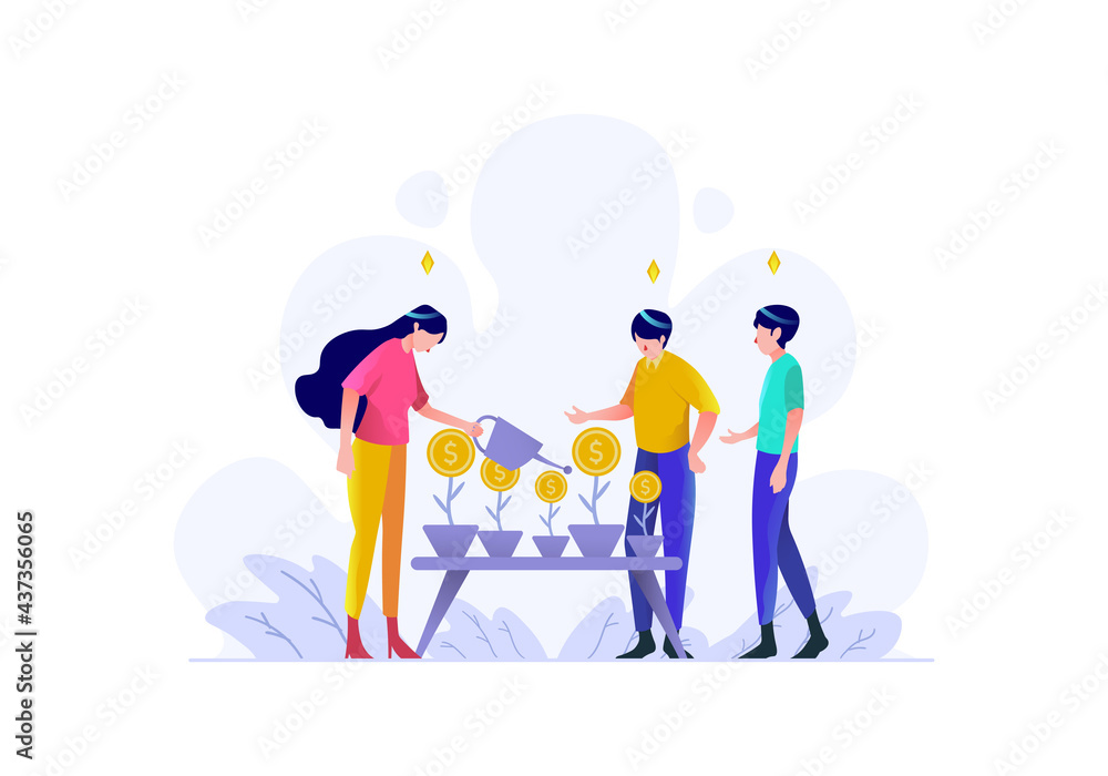 business finance man and women doing money grow strategy plant teamwork branding people character flat design style Vector Illustration business finance man and women doing money grow strategy plant teamwork branding people character flat design style Vector Illustration