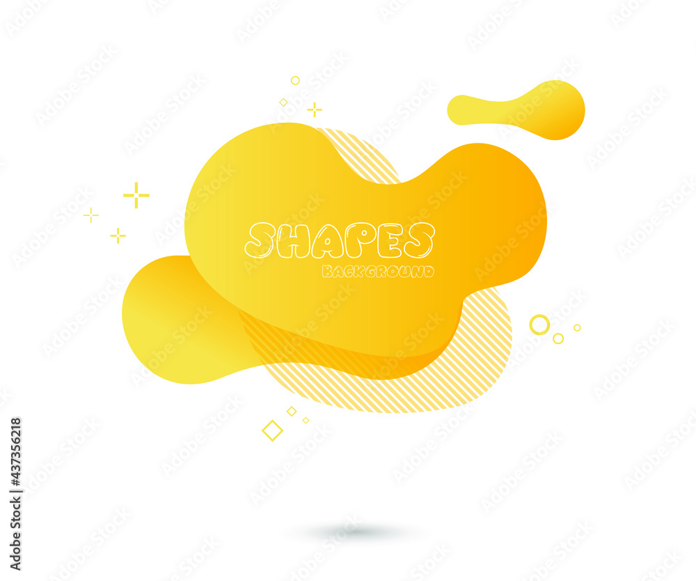 Abstract colorful blobs set yellow.Set of isolated abstract aqua spot with gradient or dynamic color.Abstract liquid shape.Fluid design .Isolated gradient waves with geometric line,Vector illustration