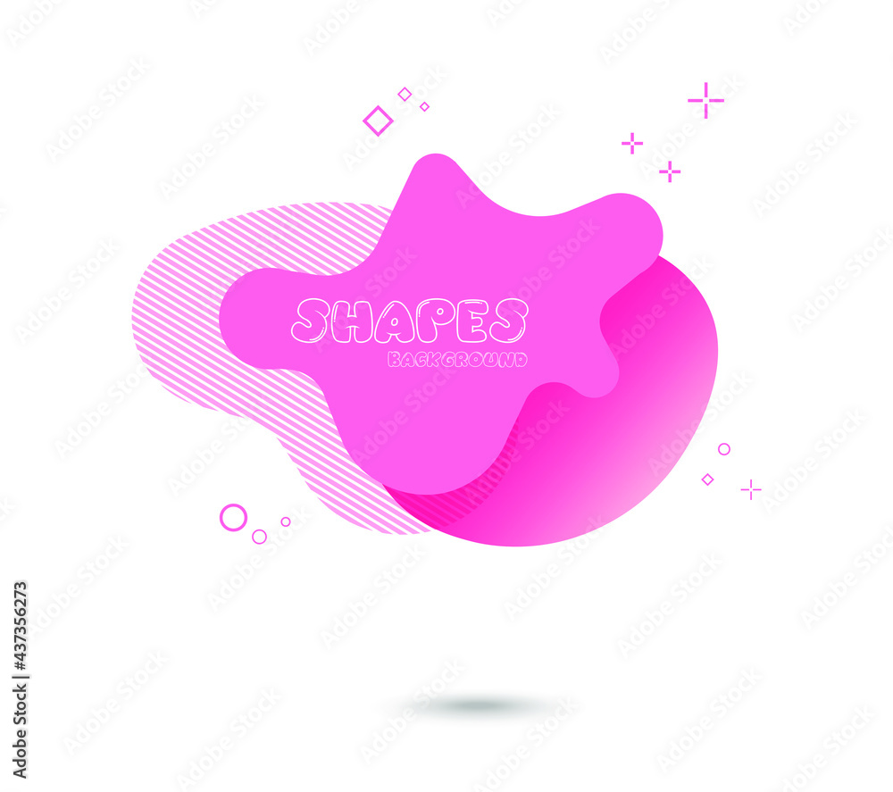 Abstract colorful blobs set pink.Set of isolated abstract aqua spot with gradient or dynamic color.Abstract liquid shape.Fluid design .Isolated gradient waves with geometric lines,Vector illustration.