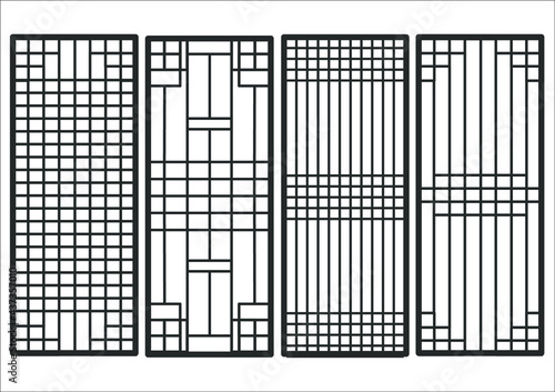 Traditional korean ornament frame pattern. Set of door and window antique decoration art vector illustration.