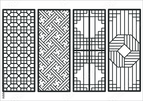 Traditional korean ornament frame pattern. Set of door and window antique decoration art vector illustration.