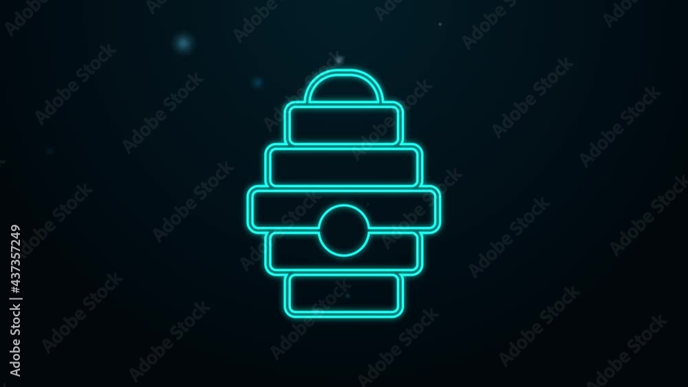 Glowing neon line Hive for bees icon isolated on black background. Beehive symbol. Apiary and beekeeping. Sweet natural food. 4K Video motion graphic animation Glowing neon line Hive for bees icon isolated on black background. Beehive symbol. Apiary and beekeeping. Sweet natural food. 4K Video motion graphic animation