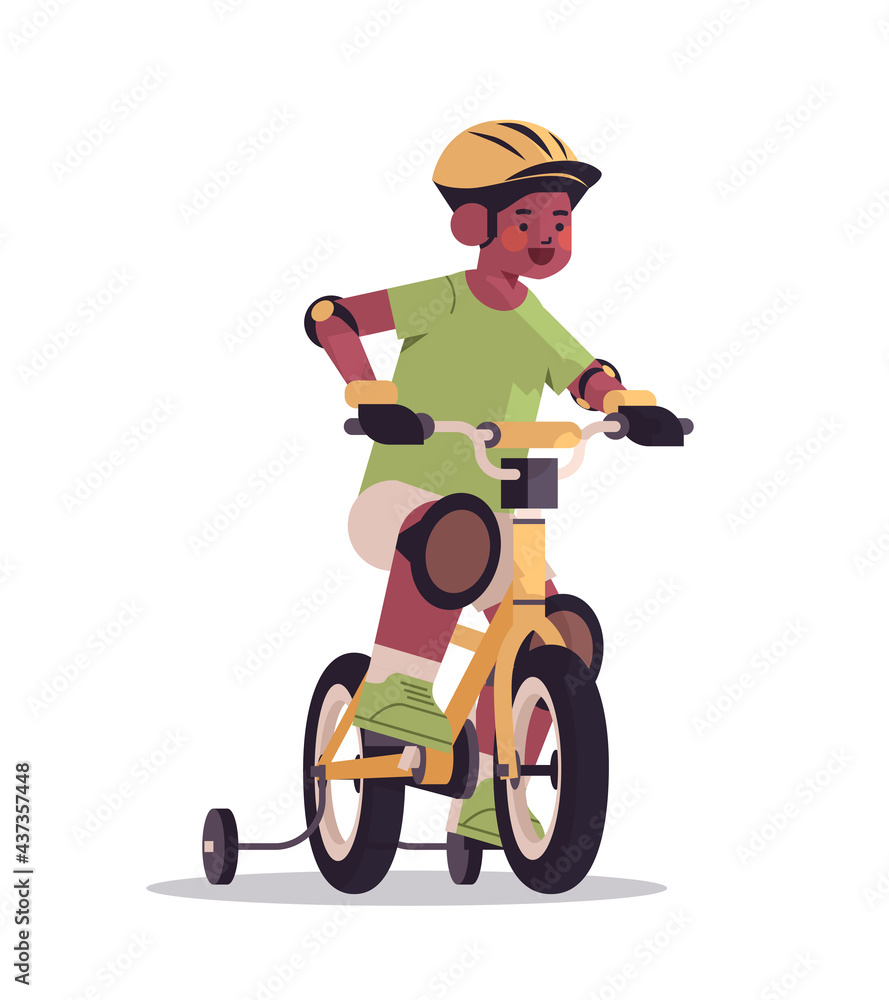 little african american boy in helmet riding bike childhood concept full length isolated vertical little african american boy in helmet riding bike childhood concept full length isolated vertical