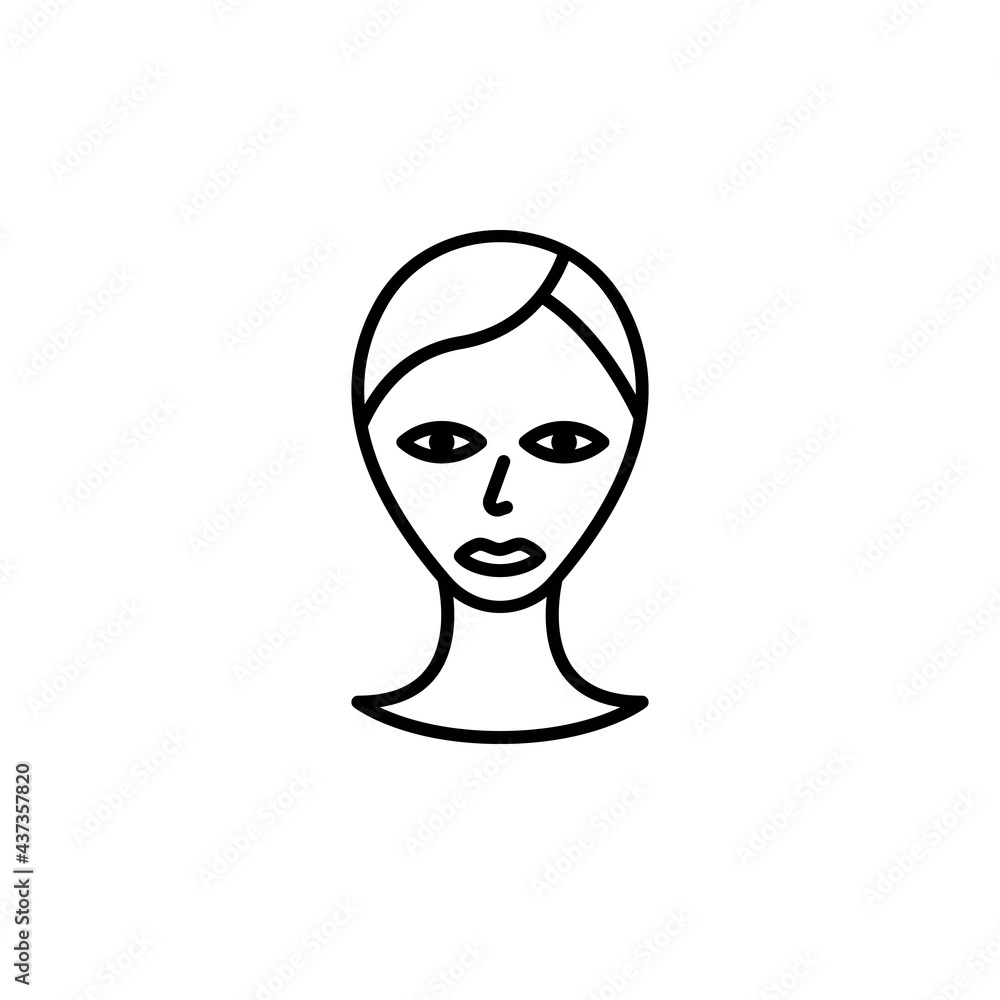 Young woman face silhouette black icon. Avatar of a girl with beautyful hair. Beauty salon concept. Isolated symbol for: illustration, outline, logo, app, design, web, dev, ui, ux, gui. Vector EPS 10 