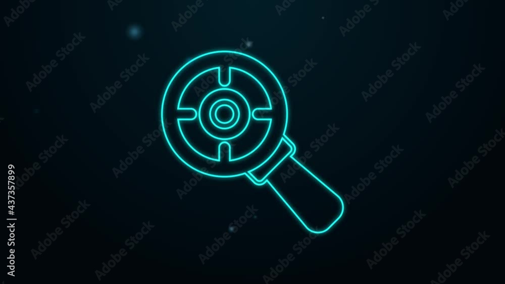 Glowing neon line Target financial goal concept with magnifying glass icon isolated on black background. Symbolic goals achievement, success. 4K Video motion graphic animation Glowing neon line Target financial goal concept with magnifying glass icon isolated on black background. Symbolic goals achievement, success. 4K Video motion graphic animation