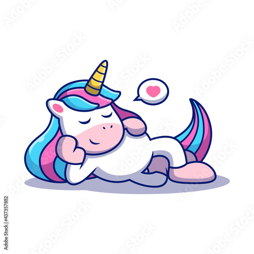 Unicorn Cartoon Relax with Cute Pose. Animal Vector Icon Illustration, Isolated on Premium Vector