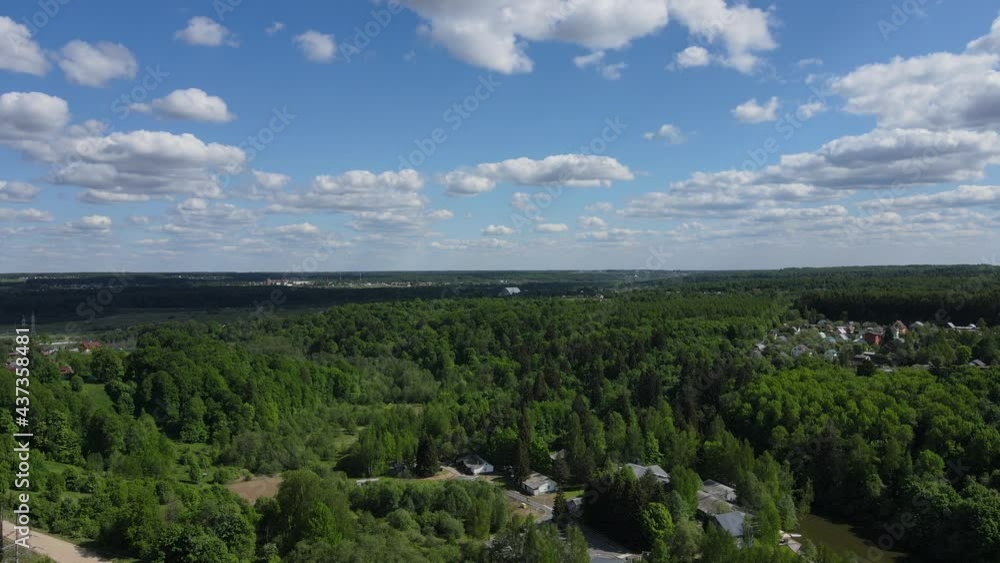 Aerial drone view of village and forests in the countryside Moscow region Shukolovo village. Aerial drone view of village and forests in the countryside Moscow region Shukolovo village.