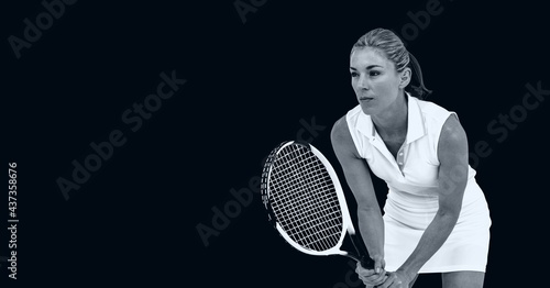 Compostion of female tennis player on black background © vectorfusionart